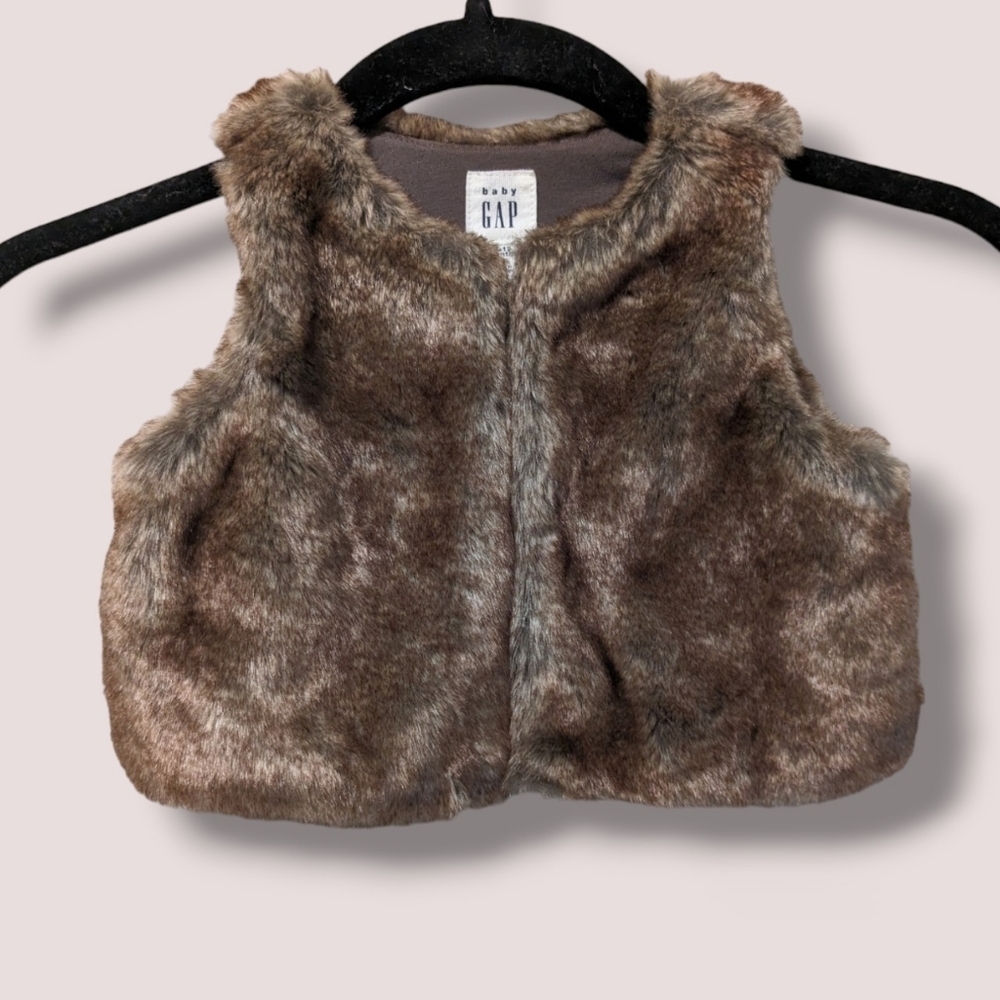 Gap Baby 6-12 Months Brown Faux Fur Vest Layering Winter